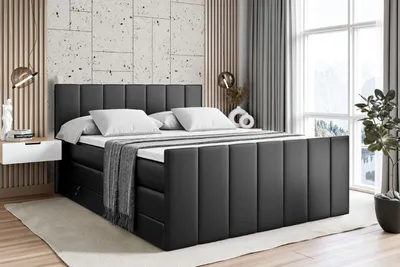 Produktbild von ALTDECOR Boxspringbett mit Fußteil, 2 Matratzen und Topper - 180x200 cm - MOETI-Z KING - Schwarz Kunstleder - Polsterbett mit, H3- und H4- Matratzen, Bettkasten und Lattenrost, Bett mit Stauraum