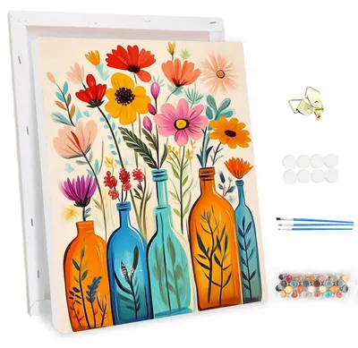 Image de Kit de peinture par numéros pour adultes, motif floral, dimensions 30x40 cm, avec ensemble de peintures acryliques