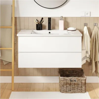 Image de Meuble simple vasque 80cmReproduction chêne SORRENTO avec vasque et robinet
