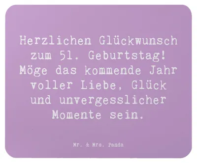 Produktbild von Mr. & Mrs. Panda Mauspad Spruch 51. Geburtstag - Lavendeltraum - Geschenk, 51 Jahre, computer mousepad, Herzlichen Glückwunsch, mousematte, Mouse Pad, laptop, Freunde