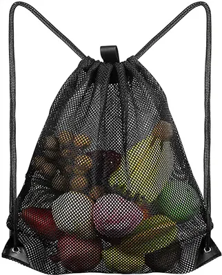 Obrázek produktu pro Síťovaná taška, přenosný batoh se stahovací šňůrkou, odolná taška na sportovní vybavení na pláž, plavání, do posilovny, na nákupy