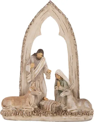 Image de Clayre & Eef Figurine de décoration de Noël Crèche 18x7x22 cm Beige Plastique
