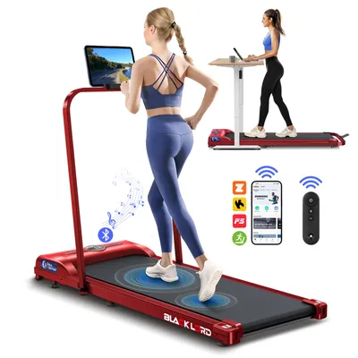 Produktbild von BLACK LORD 4-in-1-Laufband mit Griffstange,faltbares Untertisch-Laufband mit 2,2 PS und Bluetooth-Lautsprecher,LED,Fernbedienung,max.120kg,Rot