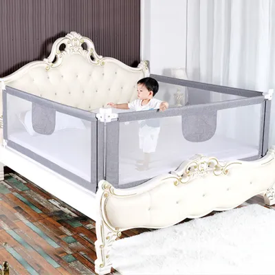 Produktbild von 2x Bettgitter 200cm Bettschutzgitter Kinderbettgitter Babybettgitter Rausfallschutz für Bett Grau