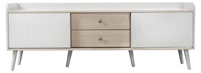 Obrázek produktu pro TV stolek - televizní komoda - 58x160x40 cm, dřevo, 2 zásuvky, 2 posuvné dvířka, moderní design, obývací pokoj - bílá barva