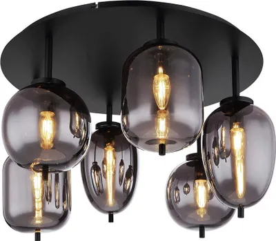 Produktbild von Deckenleuchte, Rauchglas, schwarz, 6 Flammig, D 65 cm