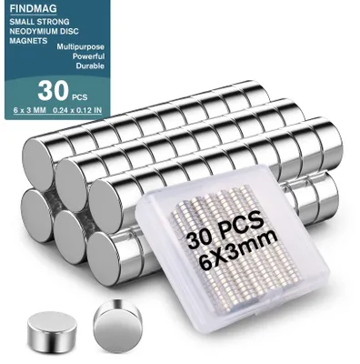 30 Mini-Magnete, rund, 6 mm x 3 mm, Neodym, silber