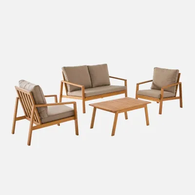 Produktbild von sweeek - Gartenmöbelset aus Akazienholz und Olefin für 4 Personen - Braun