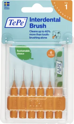 Produktbild von TePe | Interdentalbürsten 0,45 mm - orange - 6 Stück - Effektive Zahnreinigung - für enge Zwischenräume