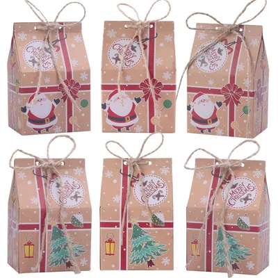 Obrázok produktu pre Vianočné darčekové vrecká, 30 kusov, z kraftpapieru, malé, 10x7x5 cm, s konopným povrazom