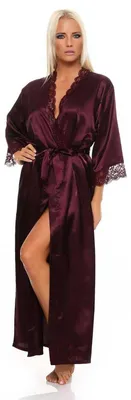 Produktbild von Damen langes Kimono Seidenrobe Morgenmantel; Dunkellila M