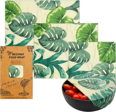 Image de 3 pièces Feuilles de cire d'abeille Pour aliments, Kit écologique réutilisable de feuilles de cire d'abeille pour aliments, papier de cire d'abeille (Design 3)