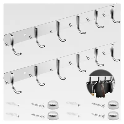 Produktbild von 2 Stück Hakenleiste aus Edelstahl für Wandmontage, Silber (6 Haken)