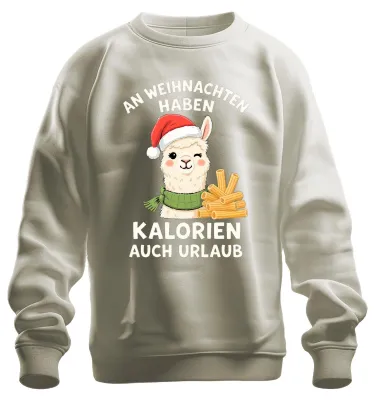 Produktbild von An Weihnachten haben Kalorien Urlaub Alpaka Lama lustig Sweatshirt Pullover, Natur, XL