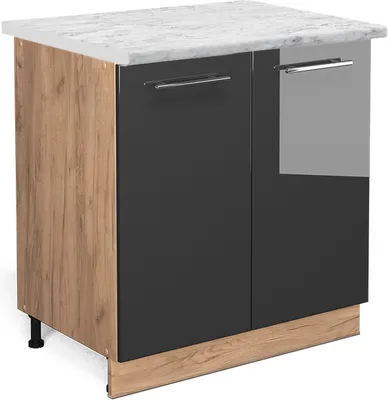 Produktbild von Küchenunterschrank Vicco Fame-Line Anthrazit Hochglanz 80 cm mit Regal, AP Marmor, Model 46692