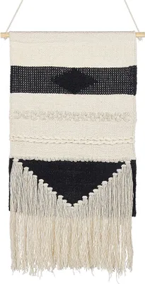 Produktbild von BELIANI Wanddekoration Beige und Schwarz Baumwolle Handgemacht mit Fransen Boho Chic Wandbehang Wanddeko Türdeko Fensterdeko Schlafzimmer Wohnzimmer