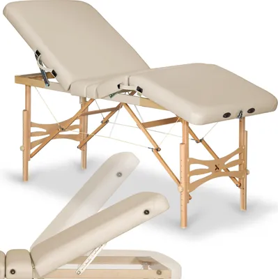 Produktbild von Habys Xena Holz Massageliege Kosmetikliege | Klappbar Höhenverstellbar Tragbar | Massagetisch Massagebank | Vollholz Beige | 180x70