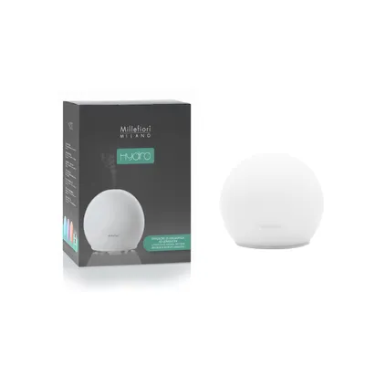 A product shot of a white diffuser and its packaging.