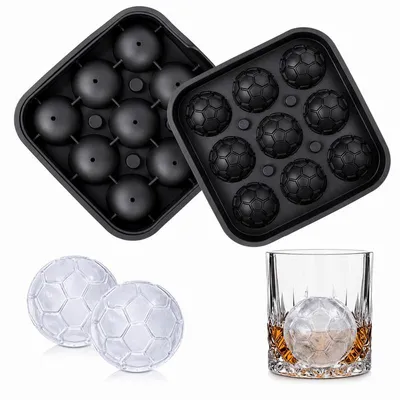 Produktbild von 3D Soccer Ice Cube Tray Silikon Fußball Eiswürfel Form mit Deckel lebensmittelecht flexibel für Whisky Cocktail Bar Zubehör