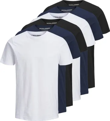 Produktbild von JACK&JONES Herren T-Shirt, 6er Pack - JJEORGANIC BASIC TEE O-NECK, Kurzarm, Baumwolle Weiß/Marineblau/Schwarz 2XL
