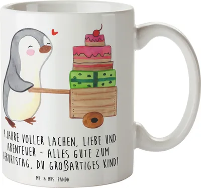 Produktbild von Mr. & Mrs. Panda Tasse 4. Geburtstag - Weiß - Geschenk, Bindung, Trinkbecher, Keramiktasse, Happy Birthday, Kaffeebecher, Becher, Geburtstagsgeschenk, Kaffeetasse, Schatz