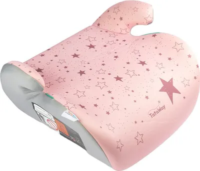 Produktbild von Tataway i-Size ECE R129/03 Sitzerhöhung. Kindersitzerhöhung für Kinder von 125 bis 150 cm Größe. Sitzerhöhung mit Sternengrafik, Kindersitz auf rosa Hintergrund