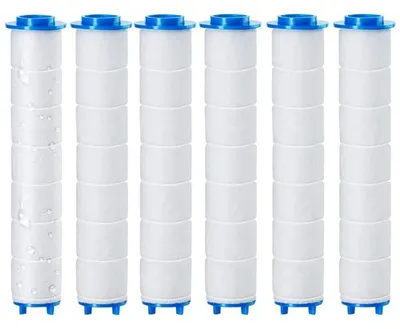 Immagine prodotto di 6 filtri di ricambio per soffione della doccia, filtri in cotone PP per acqua più morbida, rimuovono il cloro, dimensioni 10x2 cm