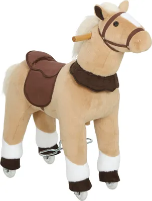 Produktbild von Reitpferd für Kinder, Stoffbezug, stabiler Rahmen, sanfte Räder, Schaukelpferd, 3-5 Jahre, Braun