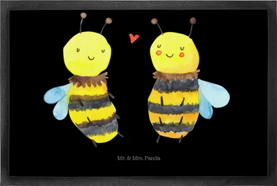 Produktbild von Mr. & Mrs. Panda Schmutzmatte Biene Verliebt 50 x 75 cm - Schwarz - Geschenk, fußmatte, Türmatte, Schuhabstreifer, Fussmatte, Fußabtreter, Schmutzfangmatte