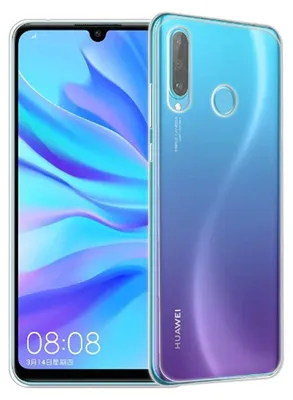 A clear, professional product shot of a smartphone case, showing the back of the phone and the case. The phone has a gradient blue and purple back with a triple camera setup and a fingerprint sensor. The case is clear and shows the phone's design.
