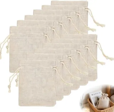 Produktbild von 12 Baumwollsäckchen mit Kordelzug, kleine Jutebeutel, wiederverwendbare Beutel für Schmuck, Kosmetik, Basteln und Geschenke