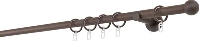 A close-up view of a curtain rod with rings.