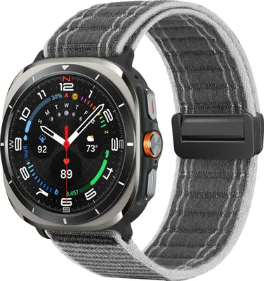 Produktbild von Smartwatch Armband für Samsung Galaxy Watch Ultra 47mm Nylon Textil Band Ersatzband Wechselband Magnetverschluss flexibel atmungsaktiv Grau