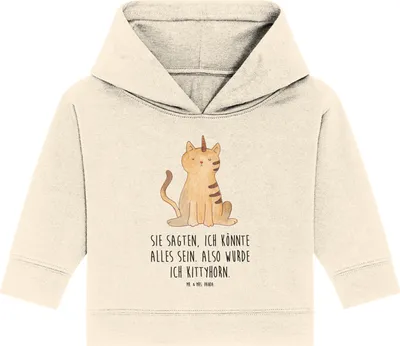 Produktbild von Mr. & Mrs. Panda Organic Baby Hoodie Einhorn Katze 24. - 36. Monat - Natural Raw - Geschenk, Kapuzenshirt, Glitzer, Regenbogen, Unicorn, Kapuzensweatshirt, Mieze