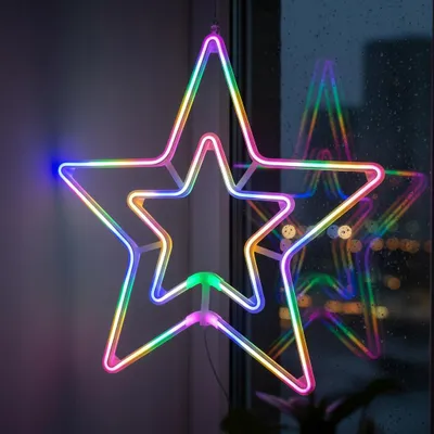 Produktbild von Bunte LED-Weihnachtsstern-Neonleuchte, 55 cm, zum Aufhängen am Fenster