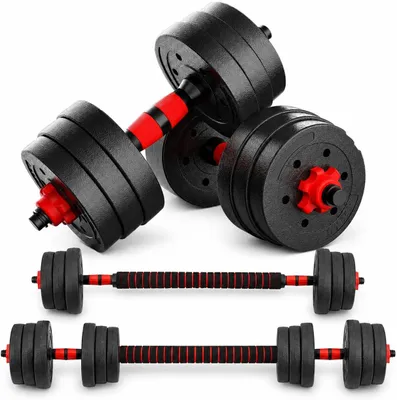 Imagen del producto de Juego de mancuernas de 15 a 30 kg, ajustable, 2 en 1 (mancuernas y barra), para entrenamiento de fuerza en casa