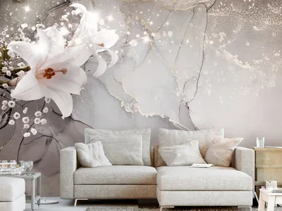 Immagine prodotto di Carta da parati in tessuto non tessuto fiori gigli 400x280 cm Carta da parati murale XXL effetto 3D bokeh grigio b-C-0744-a-a