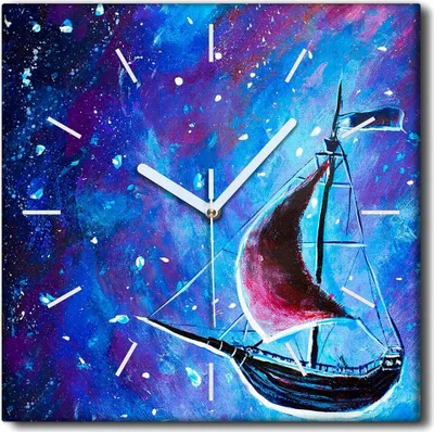 Produktbild von Coloray Uhr auf Leinwand 30x30 cm Wand Uhr Dekoration Wohnzimmer Segeltuch weiße Zeiger -Seepiratschiff.