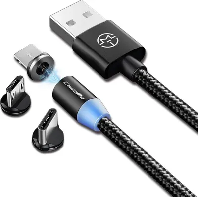 Produktbild von CaseMe 1m Magnet Ladekabel Magnetisch für iPhone Samsung Huawei Sony LG HTC Apple Lightning  Schwarz 1 meter