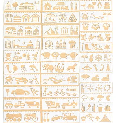 Image de Kit de pochoirs - 32 pochoirs réutilisables - pour Bullet Journal