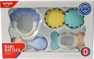 Produktbild von Baby Rasseln Set 4 Stück in Pastellfarben - Sensorisches Spielzeug zur Entwicklung