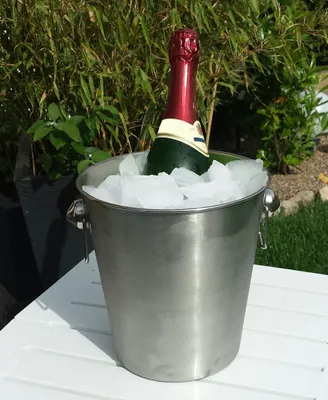 Image de Seau à champagne en acier inoxydable mat - 20 cm - coupe à champagne Seau à glace Seau à boissons élégant - avec anneaux de préhension