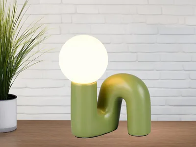 Produktbild von Ausgefallene LED Tischlampe Keramik Grün mit Glaskugel Weiß, Höhe 21,5cm