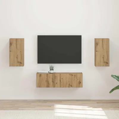 Produktbild von "Schlussverkauf" TV-Wandregal-Set Wandmontiert - 4 Stück - WohnzimmerTV-Möbel/TV-Tisch - Artisan-Eiche Holzwerkstoff  C14302