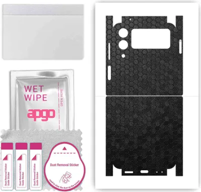 Produktbild von apgo Rückseite + Seiten Schutzfolie, Skin, kompatibel mit Samsung Galaxy Z Flip4, Hinten Displayschutzfolie aus Vinylfolie, kratzfest, einfache Montage - Schwarze Honigwabe