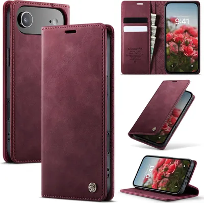 Produktbild von Handyhülle für iPhone Air Hülle Leder mit RFID Schutzhülle Klapphülle Magnet Kartenfach Standfunktion Rot