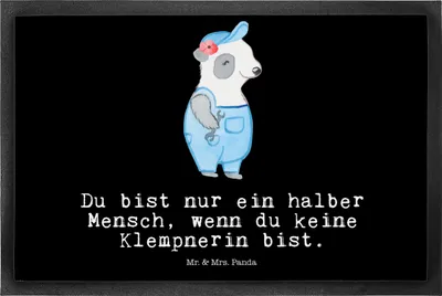 Produktbild von Mr. & Mrs. Panda Schmutzmatte Klempnerin Herz 50 x 75 cm - Schwarz - Geschenk, Bodenvorleger, Gesellenprüfung, Lustig, fußmatte, Fussmatte, Handwerkerin, Fußabstreifer