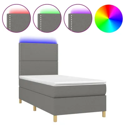 Productafbeelding van vidaXL Boxspringbed met matras en LED-verlichting, donkergrijs, 90x190 cm, gestoffeerd