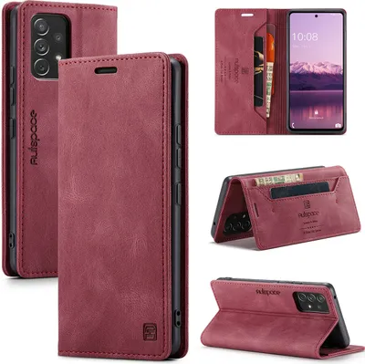 Produktbild von Galaxy A53 5G Brieftasche Hülle, Retro Kunstledertasche Stand Schutzhülle für Samsung Galaxy A53 5G Rot