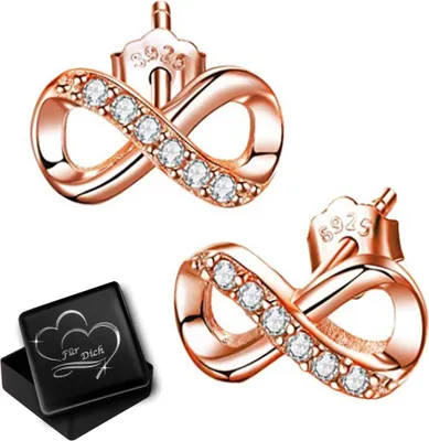 Produktbild von Unendlichkeit Ohrringe echt 925er Sterling Silber Rosegold Zirkonia Kristall Ohrstecker für Damen Mädchen K925+V12